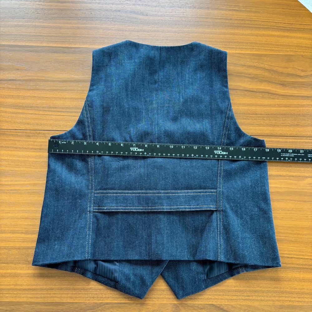 2010s Talbots Petite Dark Wash Denim‎ Vest Gold Crest Button Western Cowgirl 8P - Picture 8 of 9